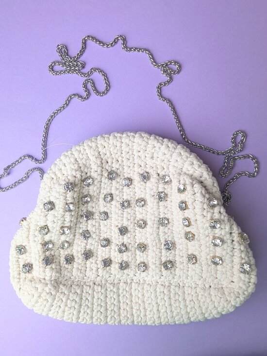 Urban Expressions Handbags - White Knitted Bag Rhinestoned Evening Purse Winter White Accessories Handbag